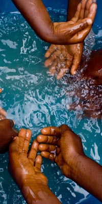 water and hands